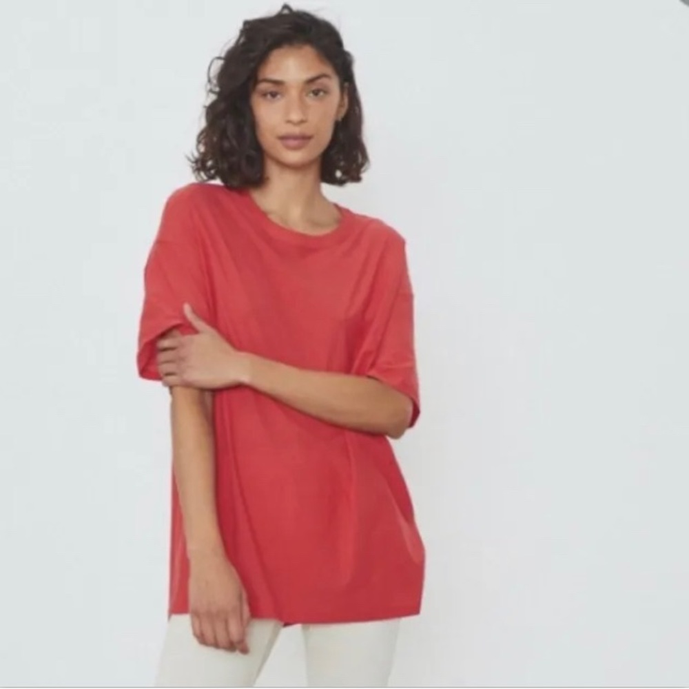 NEW Lunya Cool Cotton Every Body Oversized Pocket Tee T-Shirt Red
